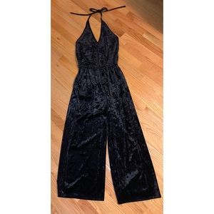 Black crushed velvet halter jumpsuit